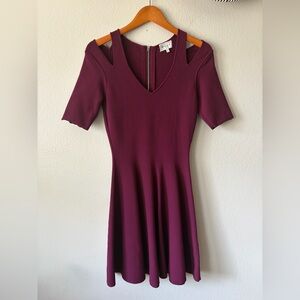 Milly Knit Slit Cold Shoulder Fit & Flare Skater Dress Burgundy Women’s Small